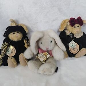 3 Vtg Boyds Bear Bunny Rabbit Lot Plush Posable Leopard Green Bow Purse Tags A